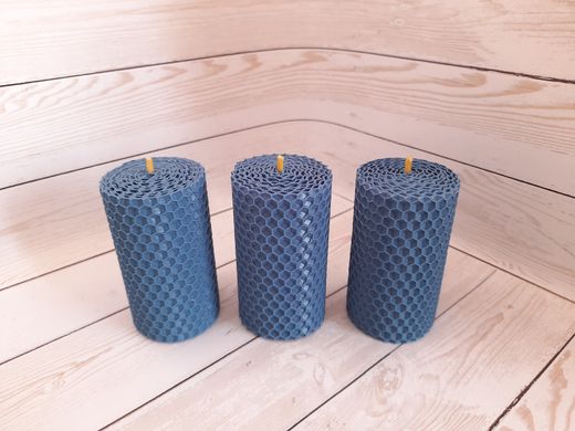 Набір воскових свічок з кольорової вощини синього кольору Zigrivay (8,5х4,5см) 3 шт