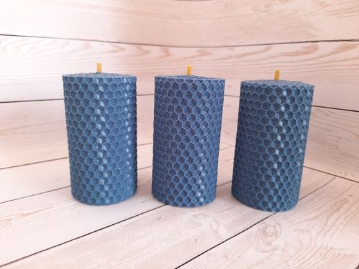 Набір воскових свічок з кольорової вощини синього кольору Zigrivay (8,5х4,5см) 3 шт