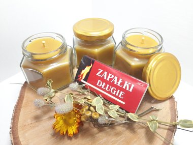 Набор свечей из натурального пчелиного воска в стеклянной баночке Zigrivay 3шт (55х65см)(н07)