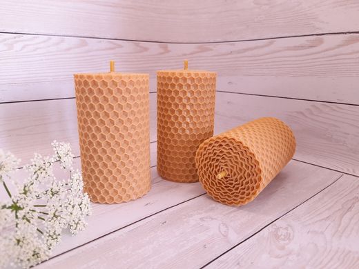 Набір воскових свічок з кольорової вощини ніжно-персикового кольору Zigrivay (8,5х4,5см) 3 шт