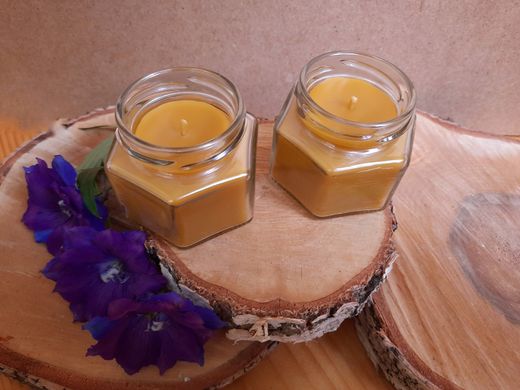 Свічка воскова з натурального бджолиного воску у скляній баночці "шестигранник" Zigrivay (55х6см)