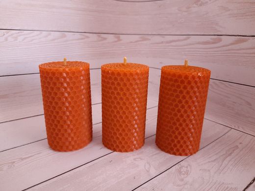 Набір помаранчевих воскових свічок з кольорової вощини Zigrivay (8,5х4,5см) 3 шт