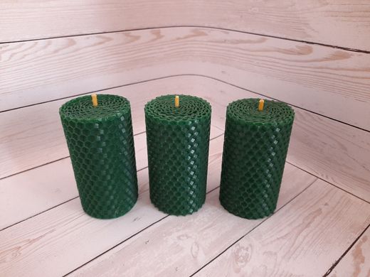 Набір темно-зелених воскових свічок з кольорової вощини Zigrivay (8,5х4,5см) 3 шт