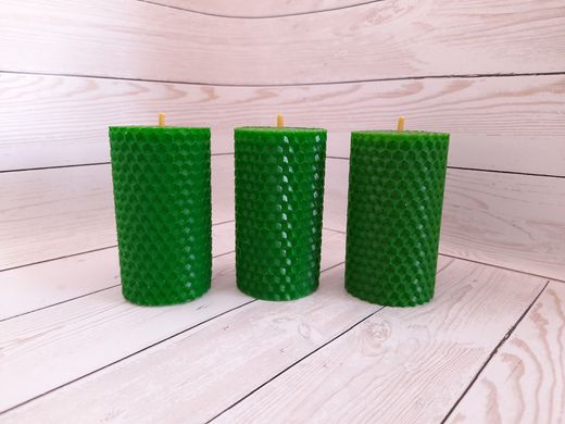 Набір зелених воскових свічок з кольорової вощини Zigrivay (8,5х4,5см) 3 шт